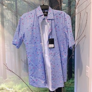 MACEOO Galileo Butterfly blue short sleeve button up shirt, Brand new